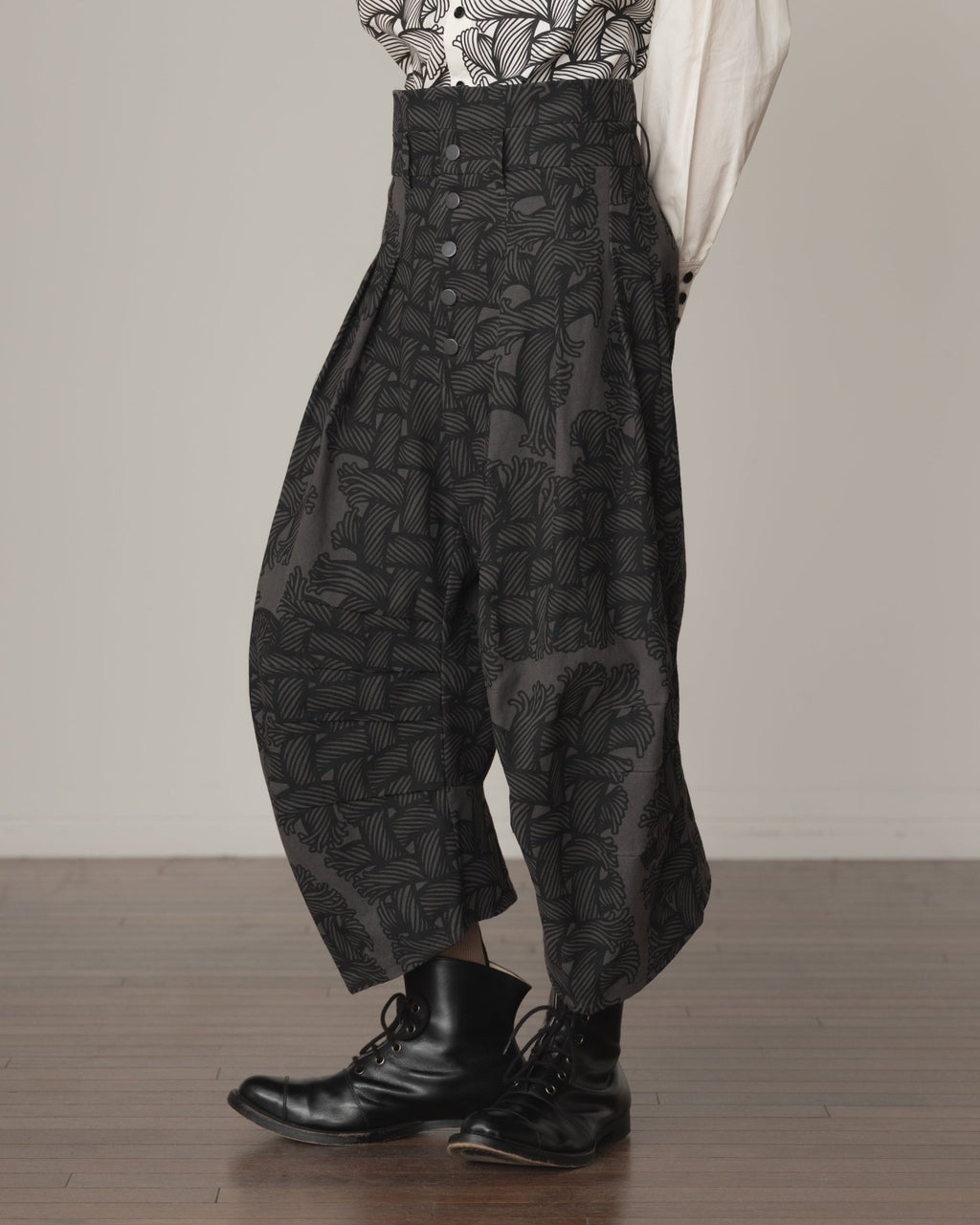Trousers 20 - Cotton100% Oxford Print - Isle Rope Print - Grey - Christopher Nemeth - Bottoms - Christopher Nemeth - 0-01760-02