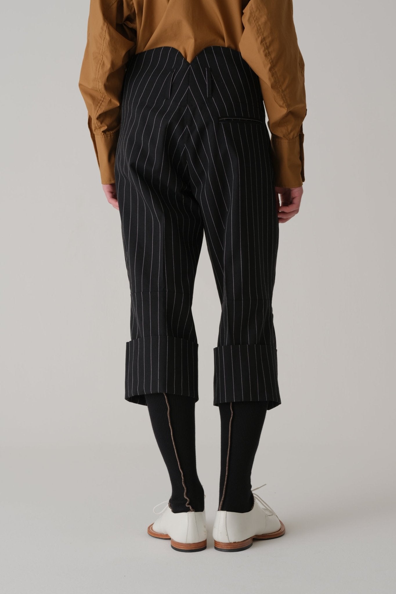 Trousers 386 - Wool 100% Tropical White Stripes-Black
