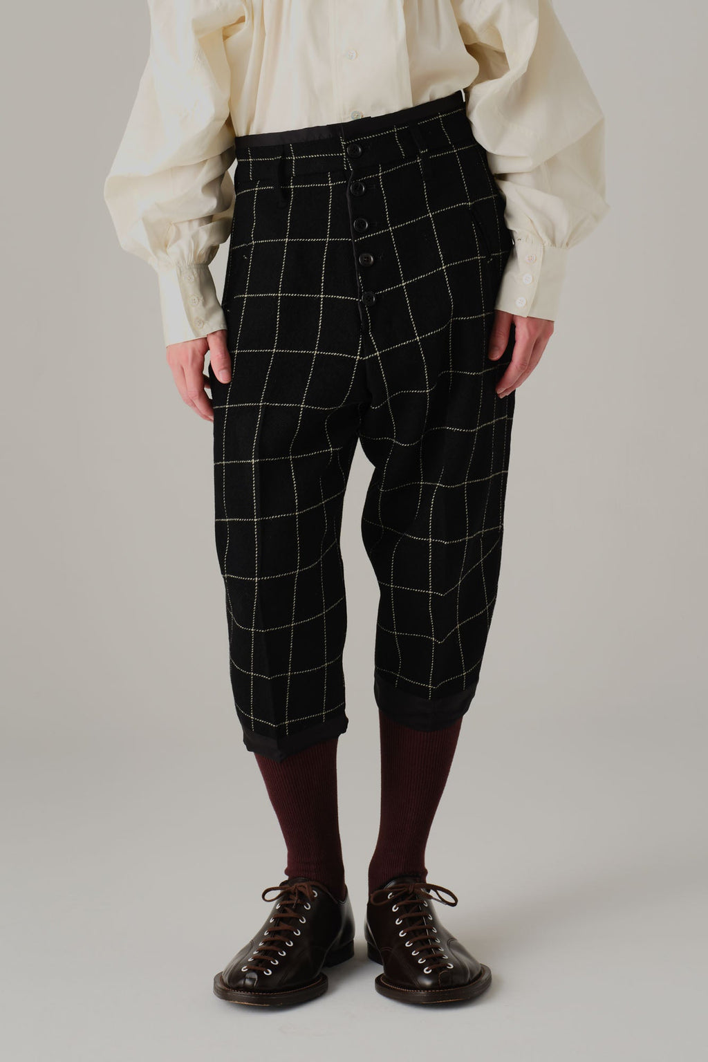 Trousers 386 - Wool100% Windowpane Tweed - Black - Christopher Nemeth - Bottoms - Wholesale AW25 - 9000000003403