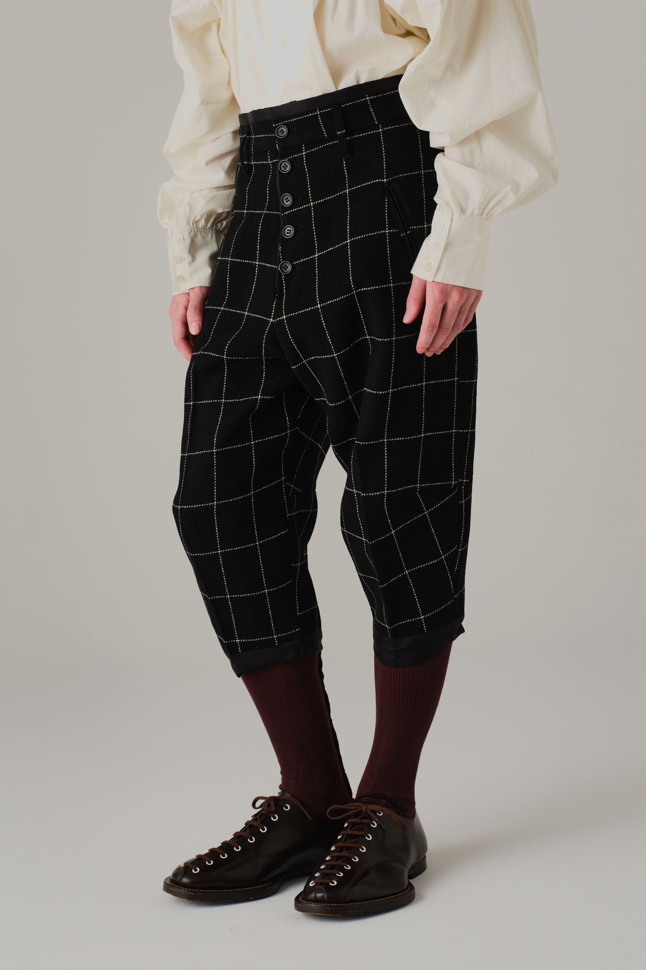 Trousers 386 - Wool100% Windowpane Tweed - Black - Christopher Nemeth - Bottoms - Wholesale AW25 - 9000000003403