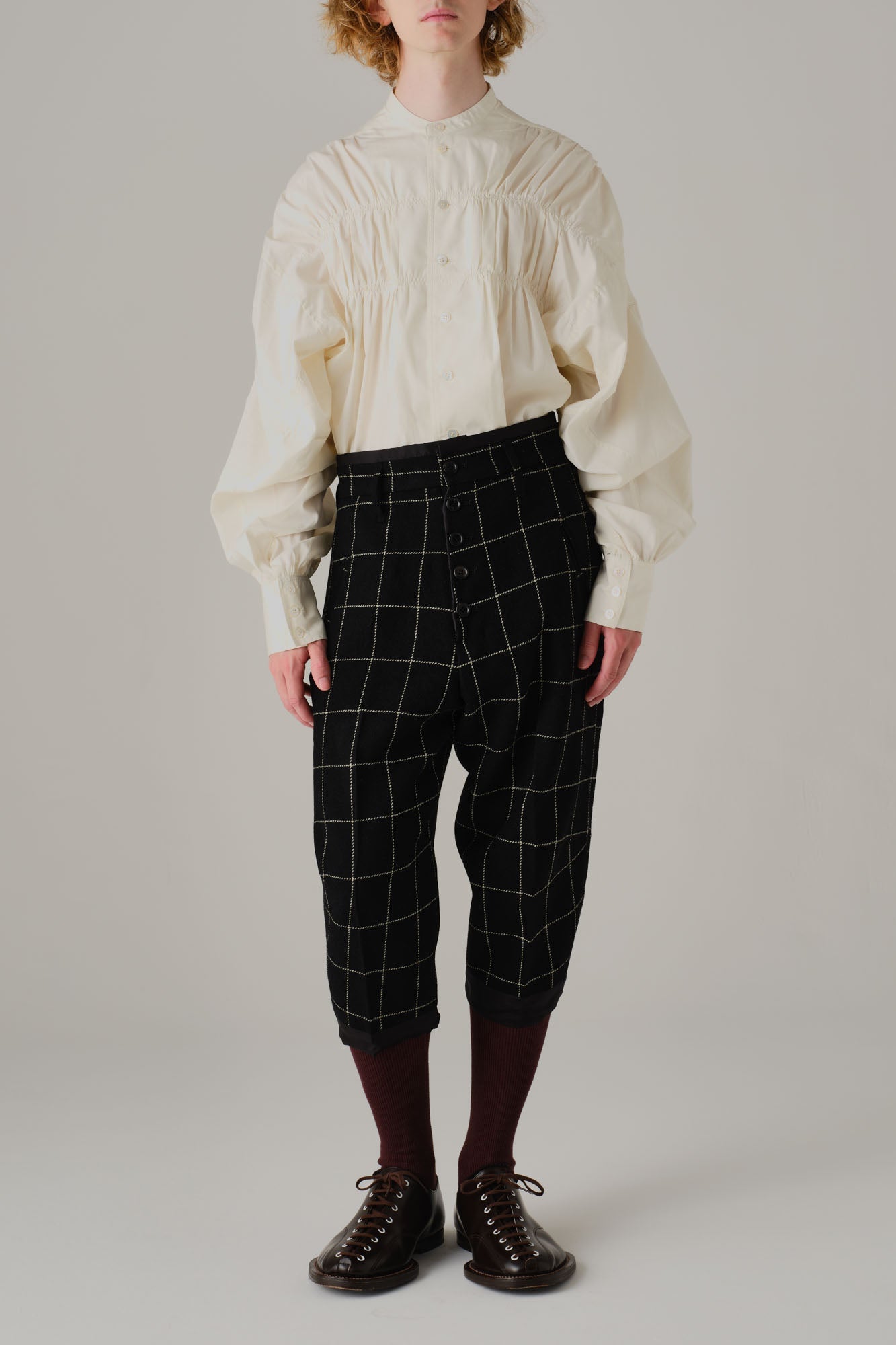 Trousers 438- Wool100% Windowpane Tweed- Black – Christopher Nemeth