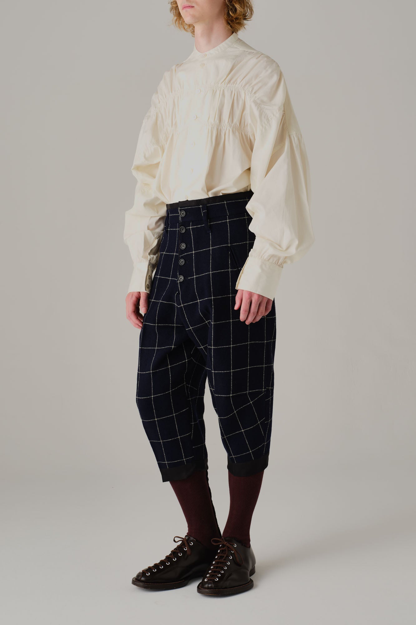 Trousers 386 - Wool100% Windowpane Tweed - Navy - Christopher Nemeth - Bottoms - Wholesale AW25 - 9000000003503
