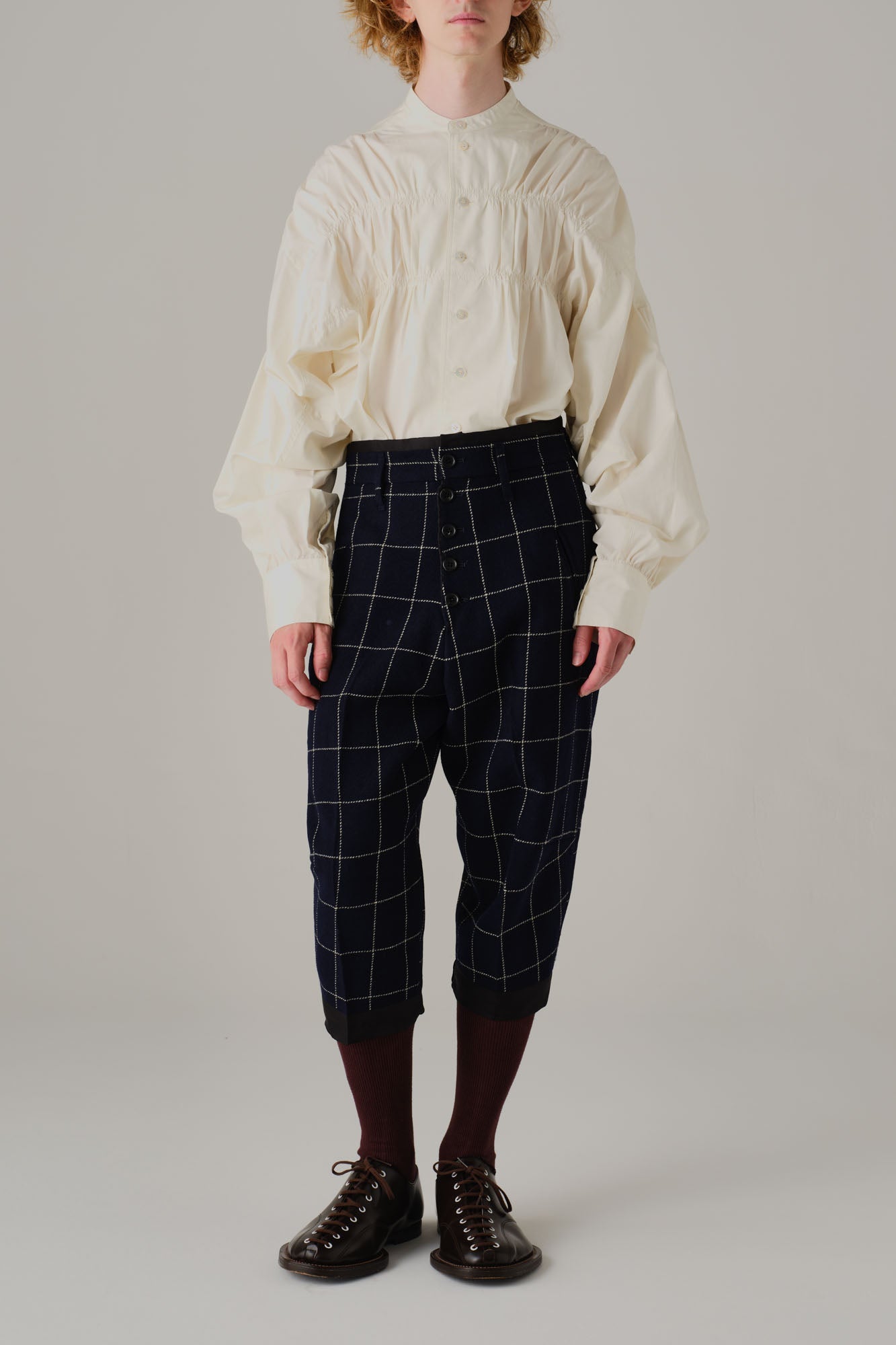 Trousers 386 - Wool100% Windowpane Tweed - Navy - Christopher Nemeth - Bottoms - Wholesale AW25 - 9000000003503