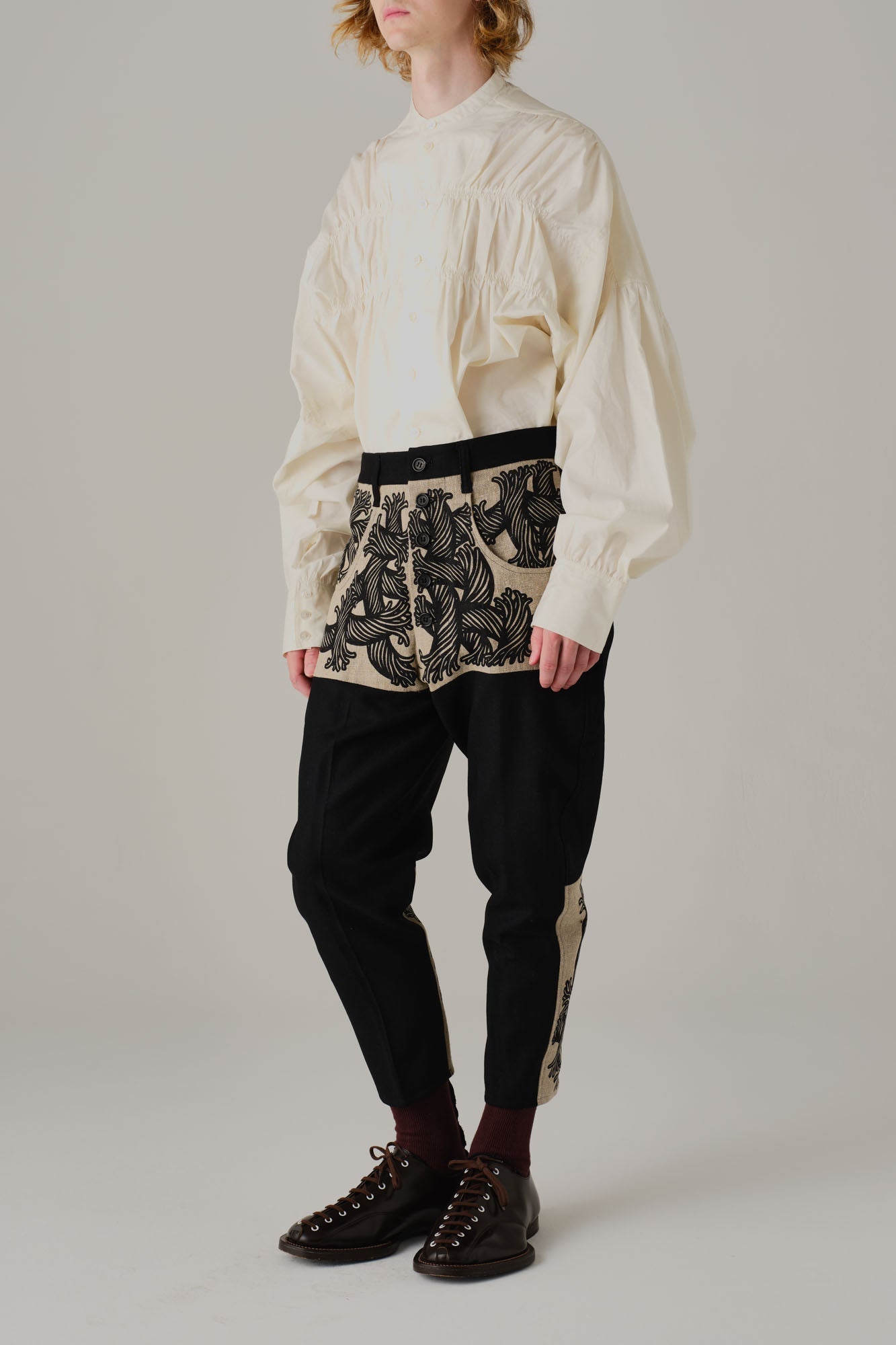 Trousers 42 - Mix Wool100% Army Serge/Linen100% - 42 Pattern Rope - Black/Natural - Christopher Nemeth - Bottoms - Wholesale AW25 - 9000000001602