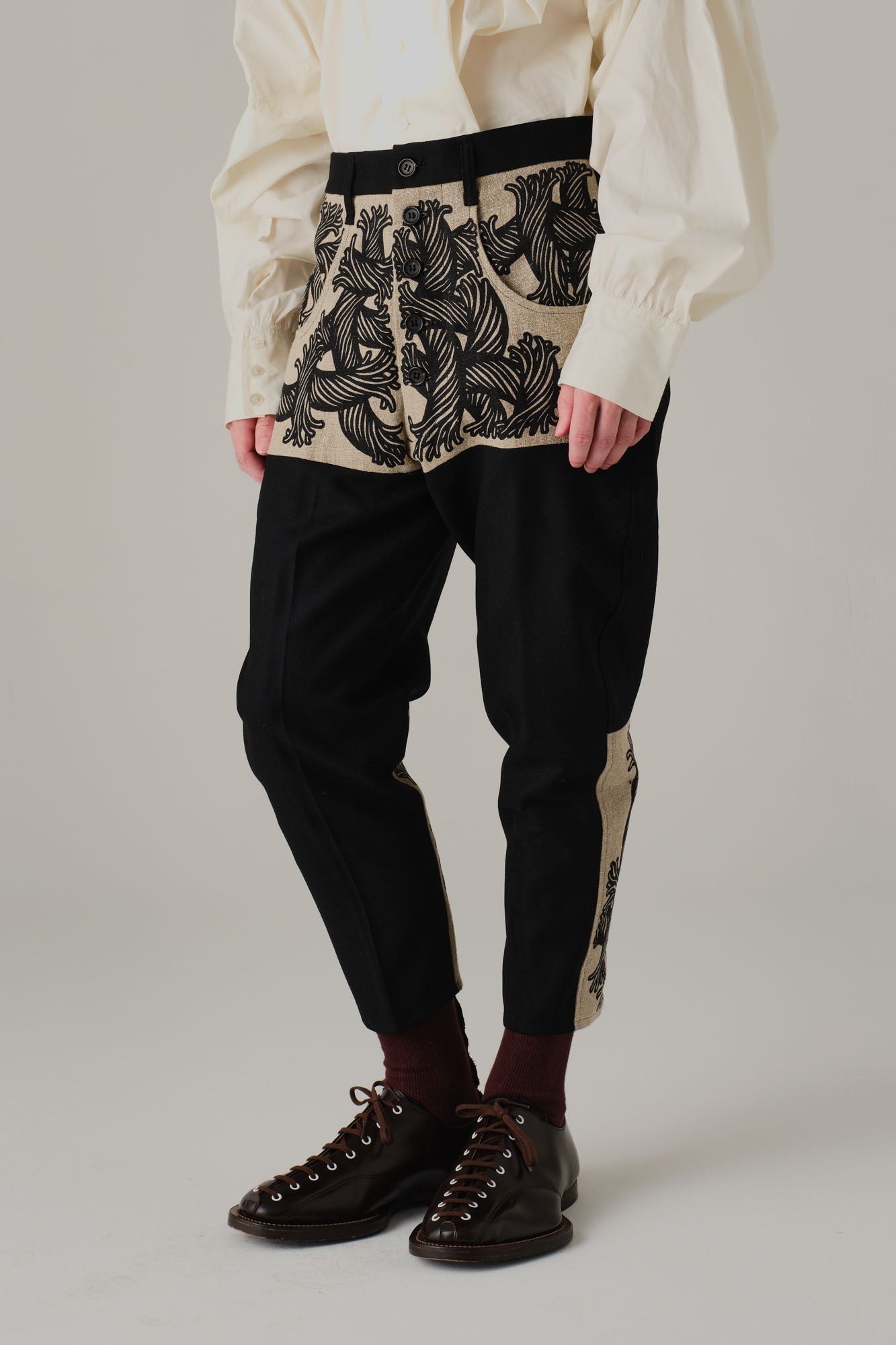 Trousers 42 - Mix Wool100% Army Serge/Linen100% - 42 Pattern Rope - Black/Natural - Christopher Nemeth - Bottoms - Wholesale AW25 - 9000000001602