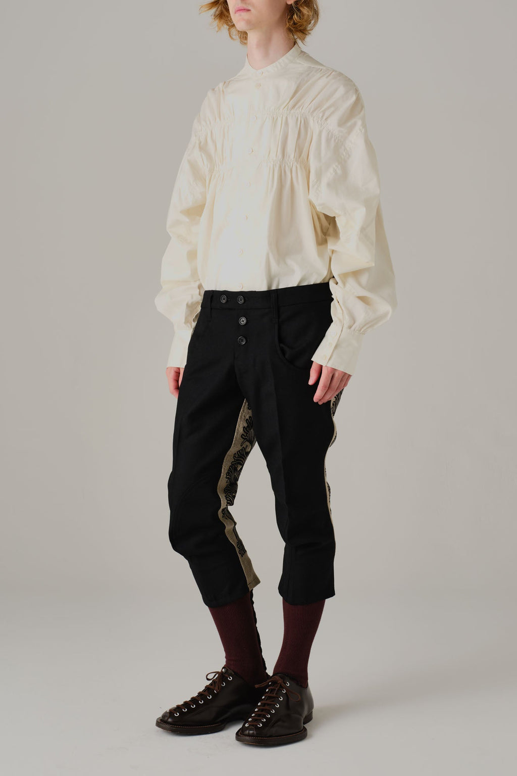 Trousers 4375 - Mix Wool100% Army Serge/Linen100% - 4375 Pattern Rope - Black/Natural - Christopher Nemeth - Bottoms - Wholesale AW25 - 9000000001703