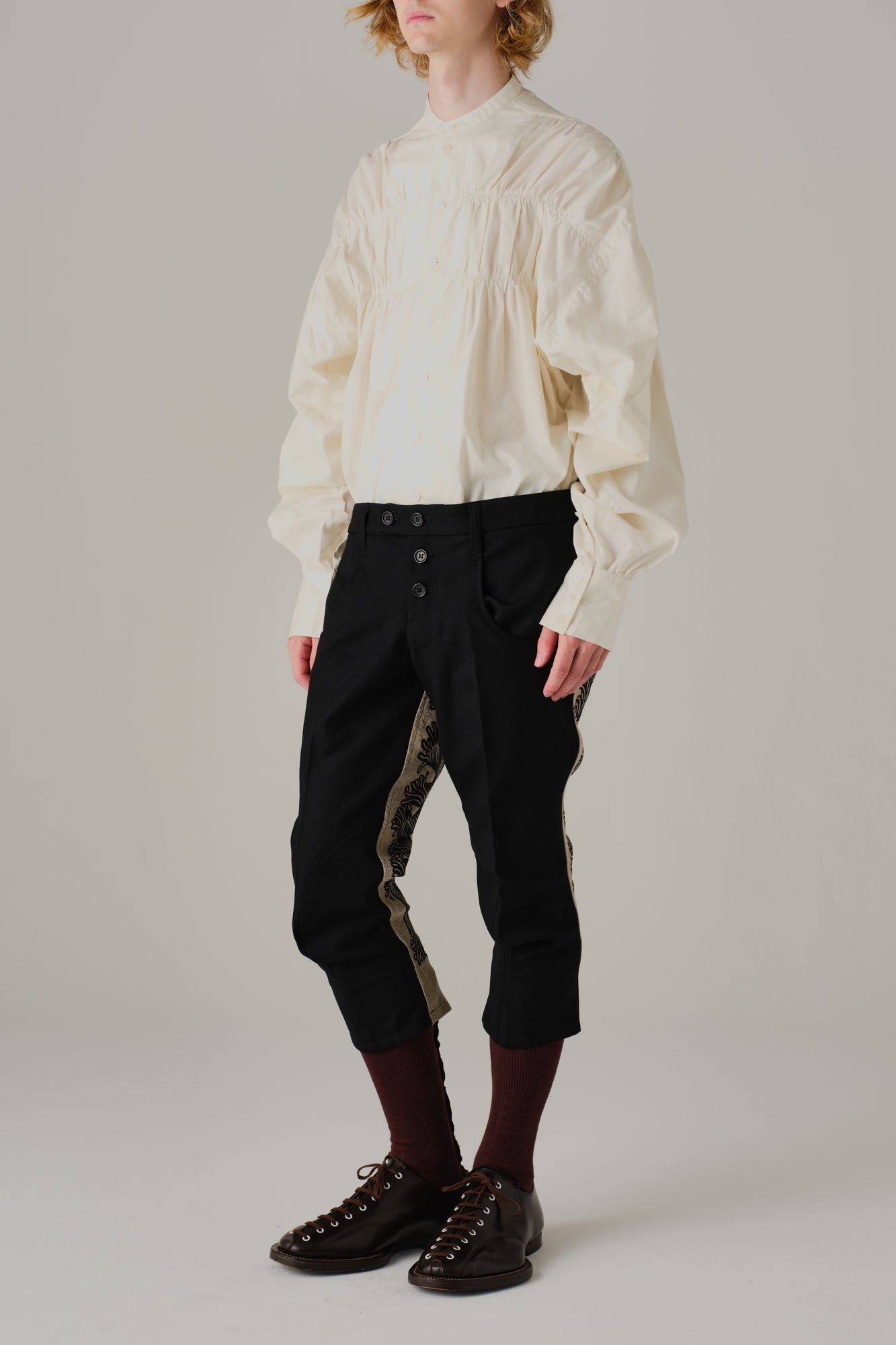 Trousers 4375 - Mix Wool100% Army Serge/Linen100% - 4375 Pattern Rope - Black/Natural - Christopher Nemeth - Bottoms - Wholesale AW25 - 9000000001703