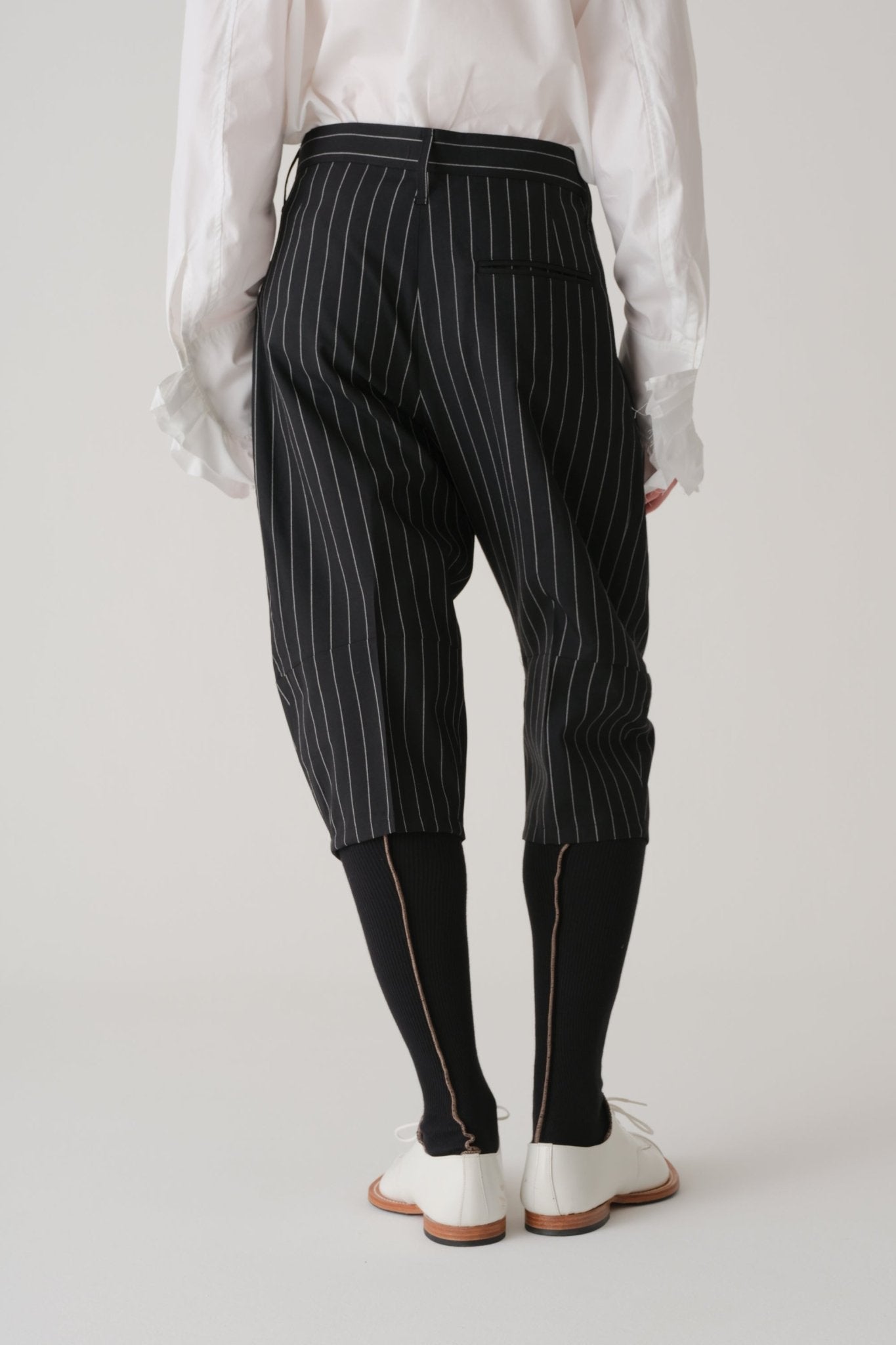 Trousers 438 - Wool 100% Tropical White Stripes-Black