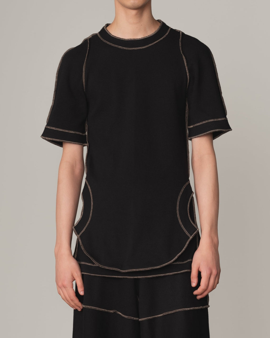 Tshirt 96 Short Sleeve - Cotton100% Span - Beige Stitch - Pocket - Black - Christopher Nemeth - Tops - Shop - 0-01663-05