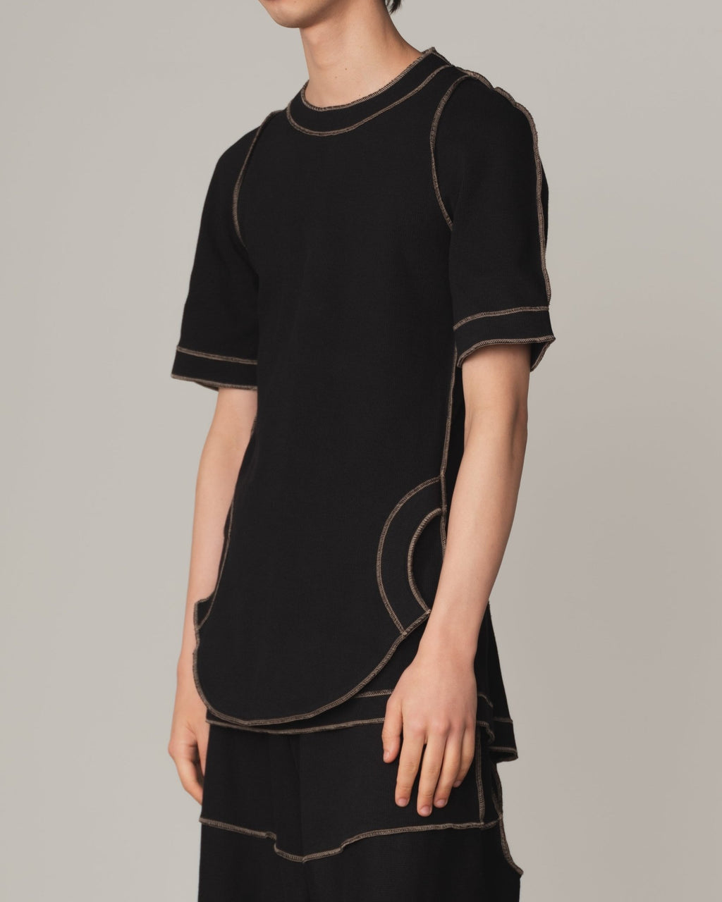 Tshirt 96 Short Sleeve - Cotton100% Span - Beige Stitch - Pocket - Black - Christopher Nemeth - Tops - Shop - 0-01663-05