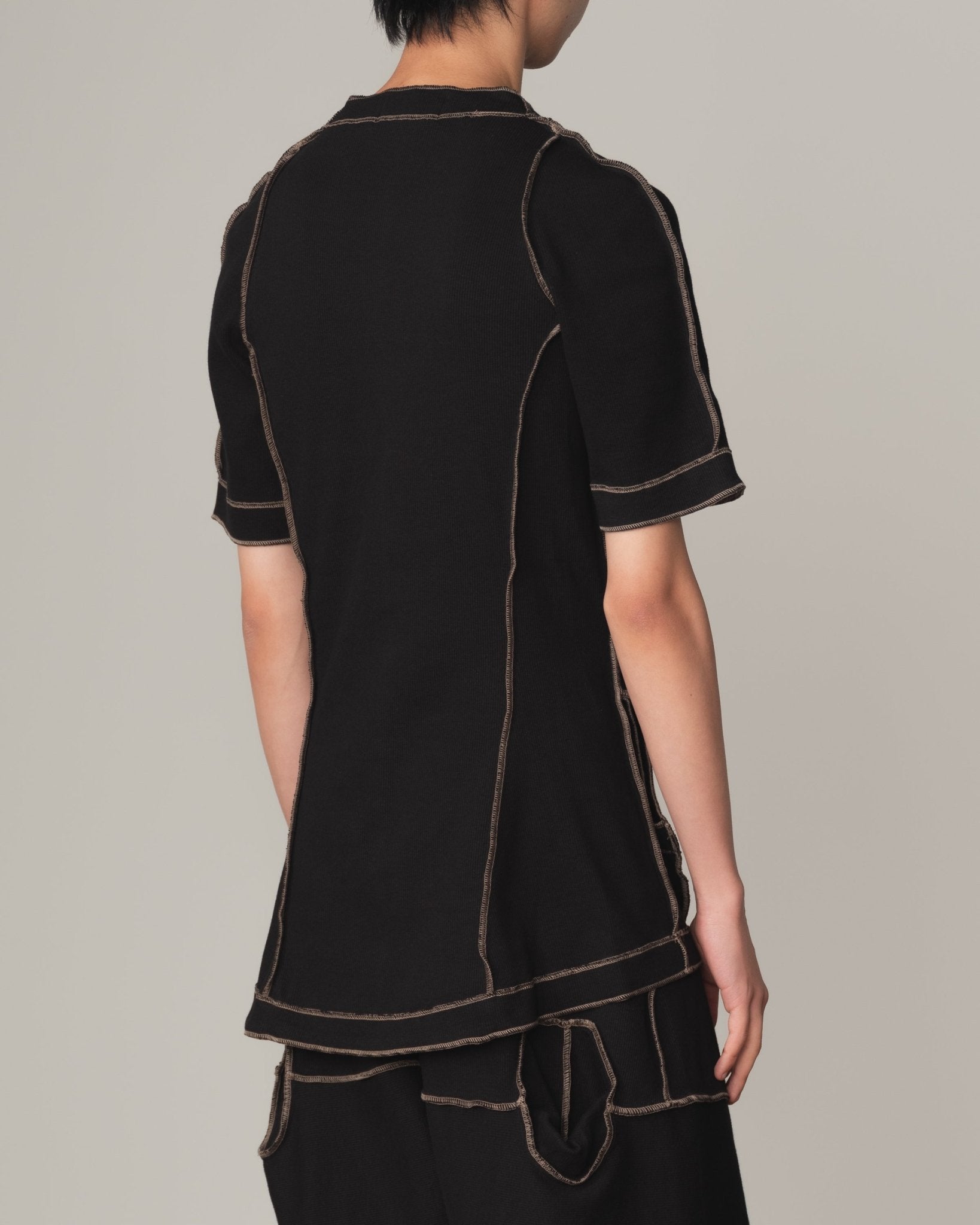 Tshirt 96 Short Sleeve - Cotton100% Span - Beige Stitch - Pocket - Black - Christopher Nemeth - Tops - Shop - 0-01663-05