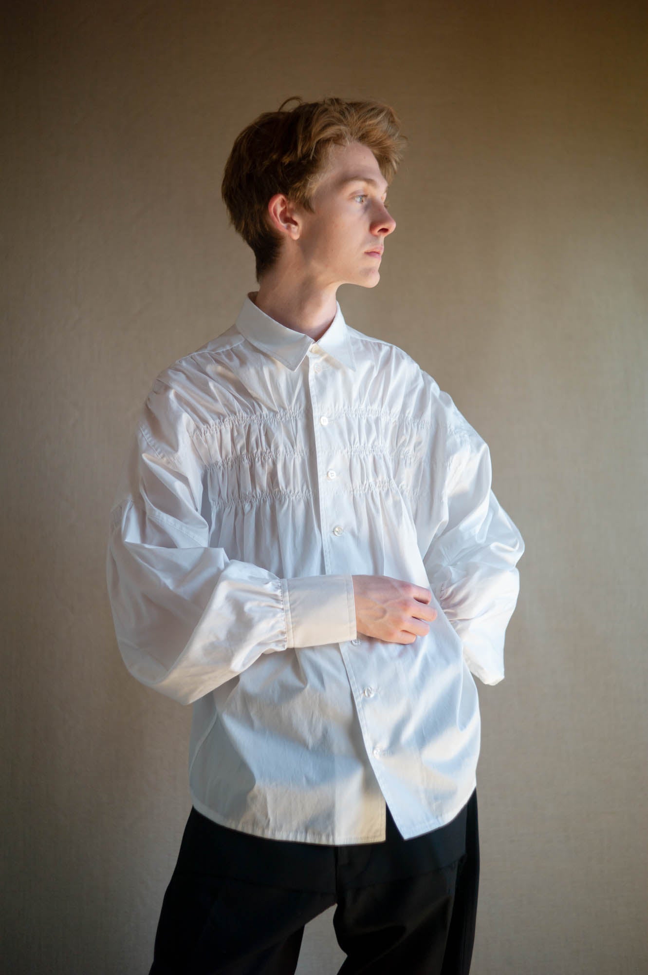 Shirt 87C Collar- Cotton100% Broad Gather Stitch- 3 Layers-Off White