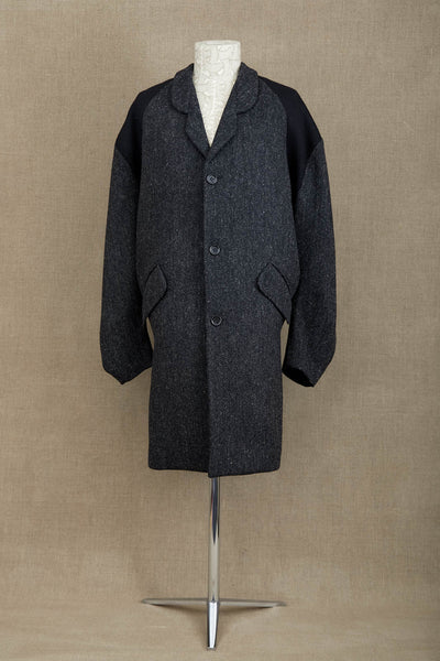 Coat 119- Wool100% British Tweed Herringbone -Charcoal/ Black