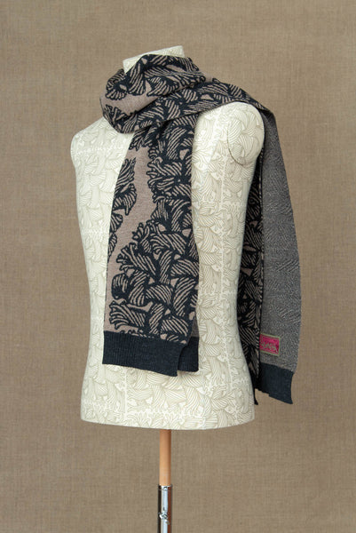 Monogram jacquard wool scarf dark beige
