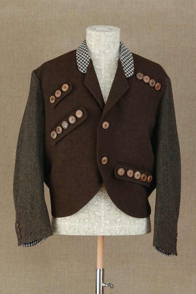 Jacket 32F- Wool100% Tweed Mix- Buttons- Brown