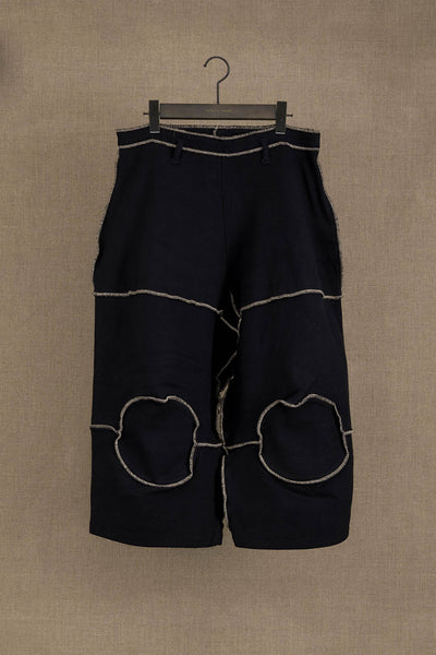 Trousers 103 Wide- Cotton100%Span- Beige Stitch- Black