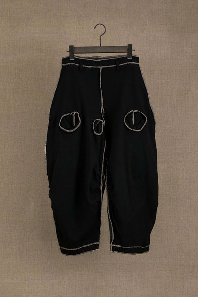 Trousers 102 Long- Cotton100%Span- Beige Stitch- Black