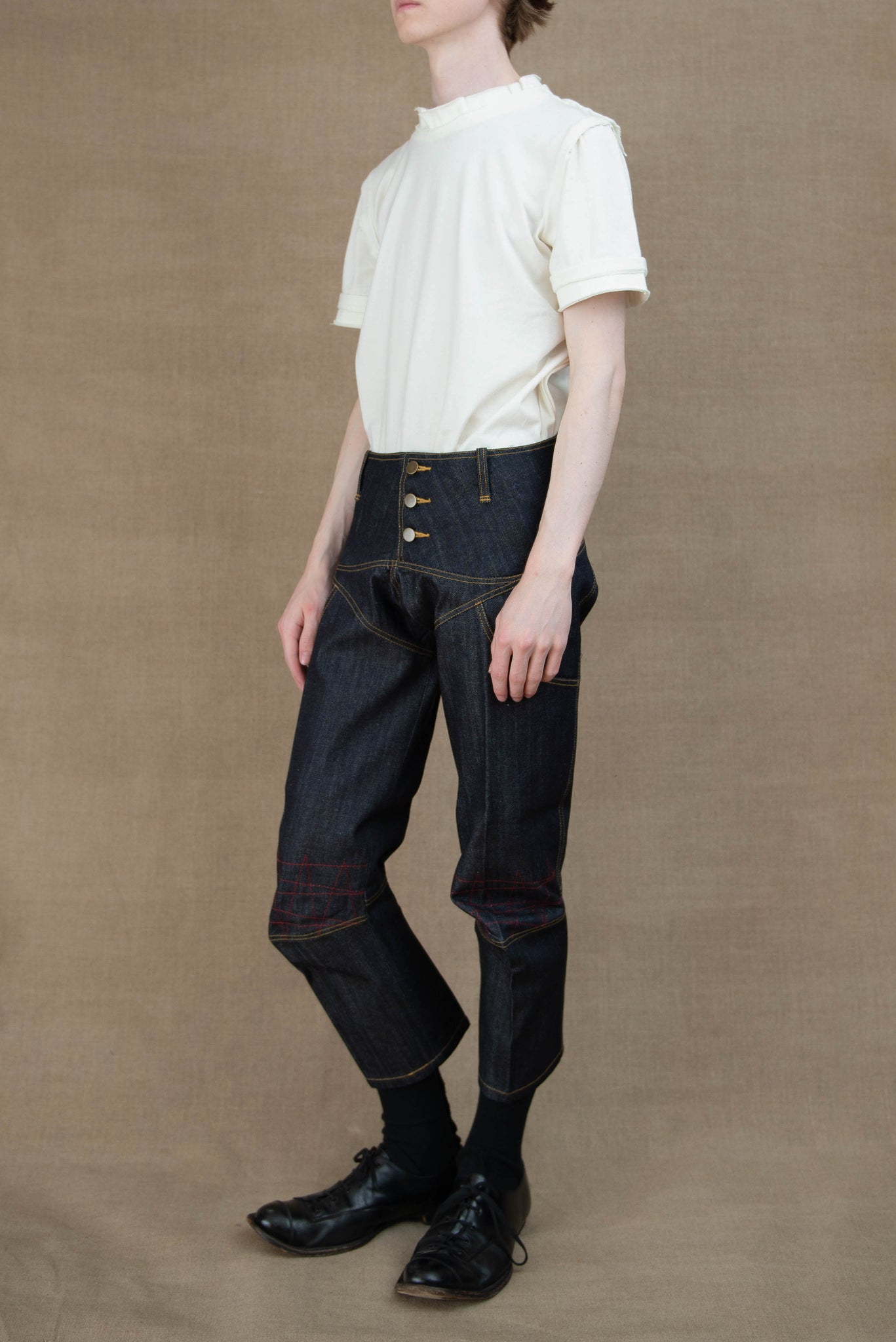 Trousers 2036- Cotton100% Denim- Red Stitch