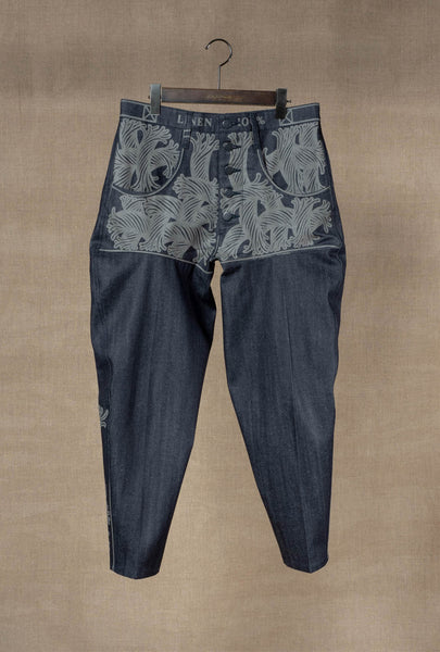 Trousers 42- Cotton% Denim / Print Mix- 42S Pattern Rope- Indigo