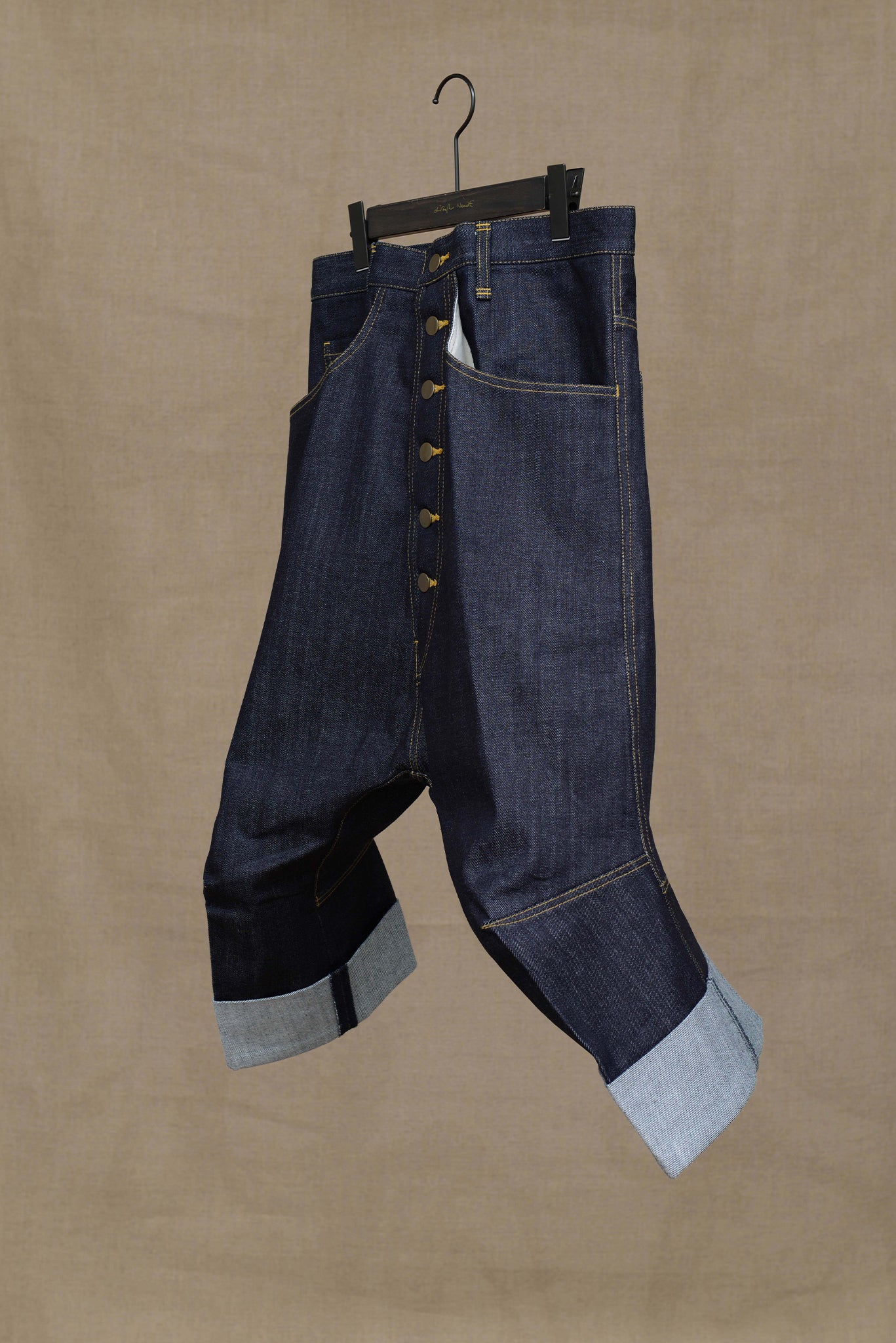 CHRISTOPHER NEMETH Size S Indigo Contrast Stitch Denim Button Fly Jeans at  1stDibs