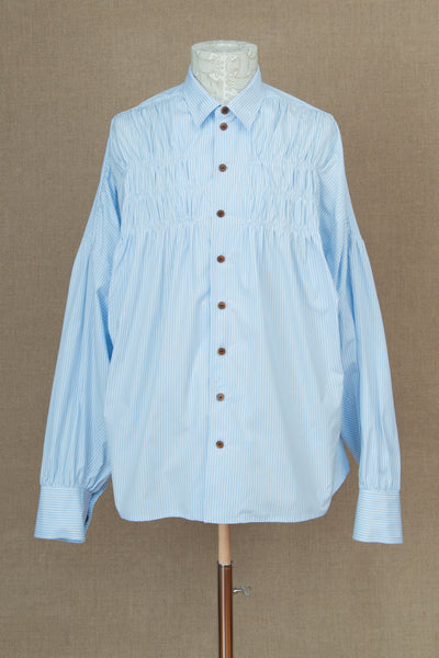 Shirt 87C- Cotton100%- Broad Stripe Gather Stitch- 3 Layers- Sky Blue