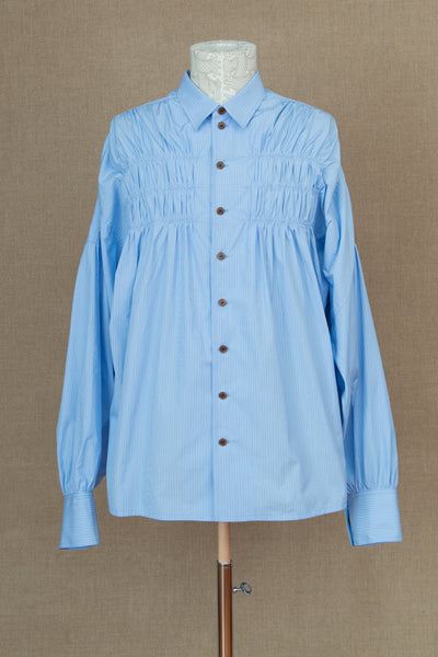 Shirt 87C- Cotton100%- Broad Stripe Gather Stitch- 3 Layers- Blue