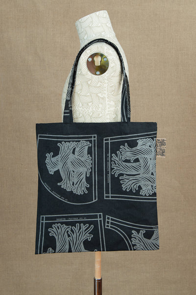 Tote Bag Long Strap- Linen100%- Pattern Rope Print- Black