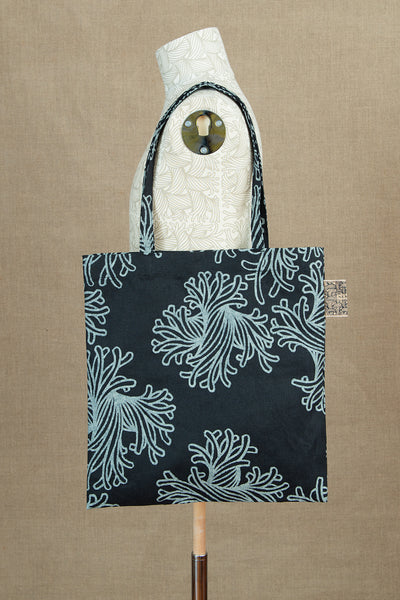 Tote Bag Long Strap- Linen100%- L Rope Print- Black