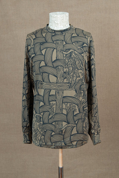 Tshirt 91B- Long Sleeve/ Vine Rope Print- Beige