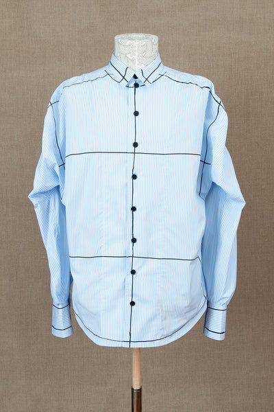 Shirt 872- Cotton100%- Broad Stripe- Paint- Sky Blue