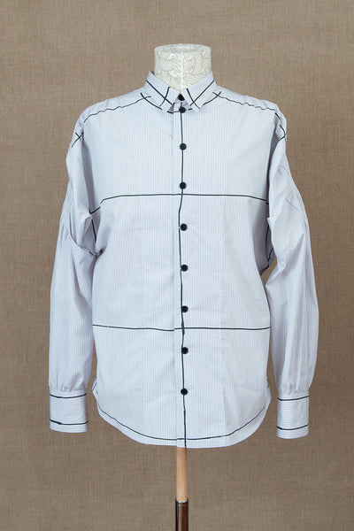 Shirt 872- Cotton100%- Broad Stripe- Paint- Grey