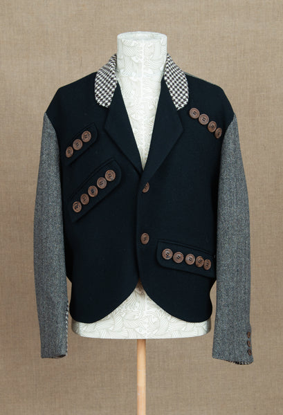 Jacket 32F- Wool Tweed Mix- Buttons- Black / Brown