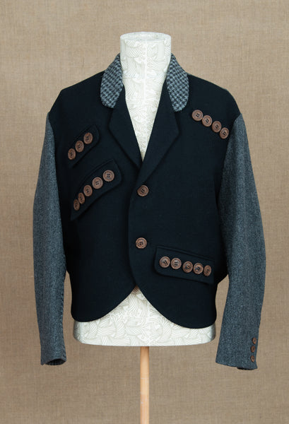 Jacket 32F- Wool Tweed Mix- Buttons- Black / Charcoal